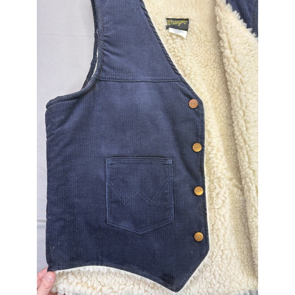 Vintage 80’s Wrangler Sherpa Lined Blue Corduroy Vest Men’s Large USA Made - Picture 4 of 8